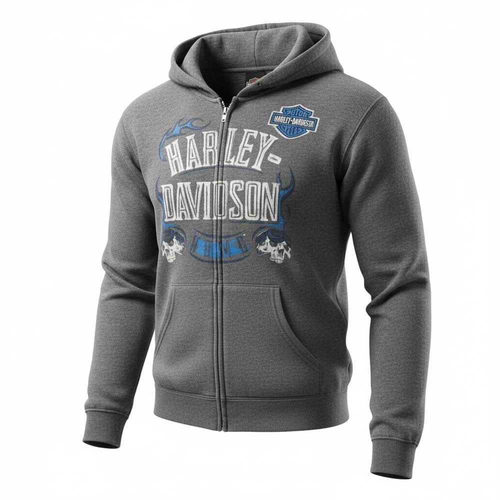 Harley Davidson Mt Rainier Seattle WA Full Zip Hoodie Skull Gray Men’s M